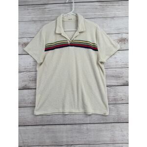 Marine Layer French Terry Striped Polo Shirt Mens Medium Cream Blue Towel Style